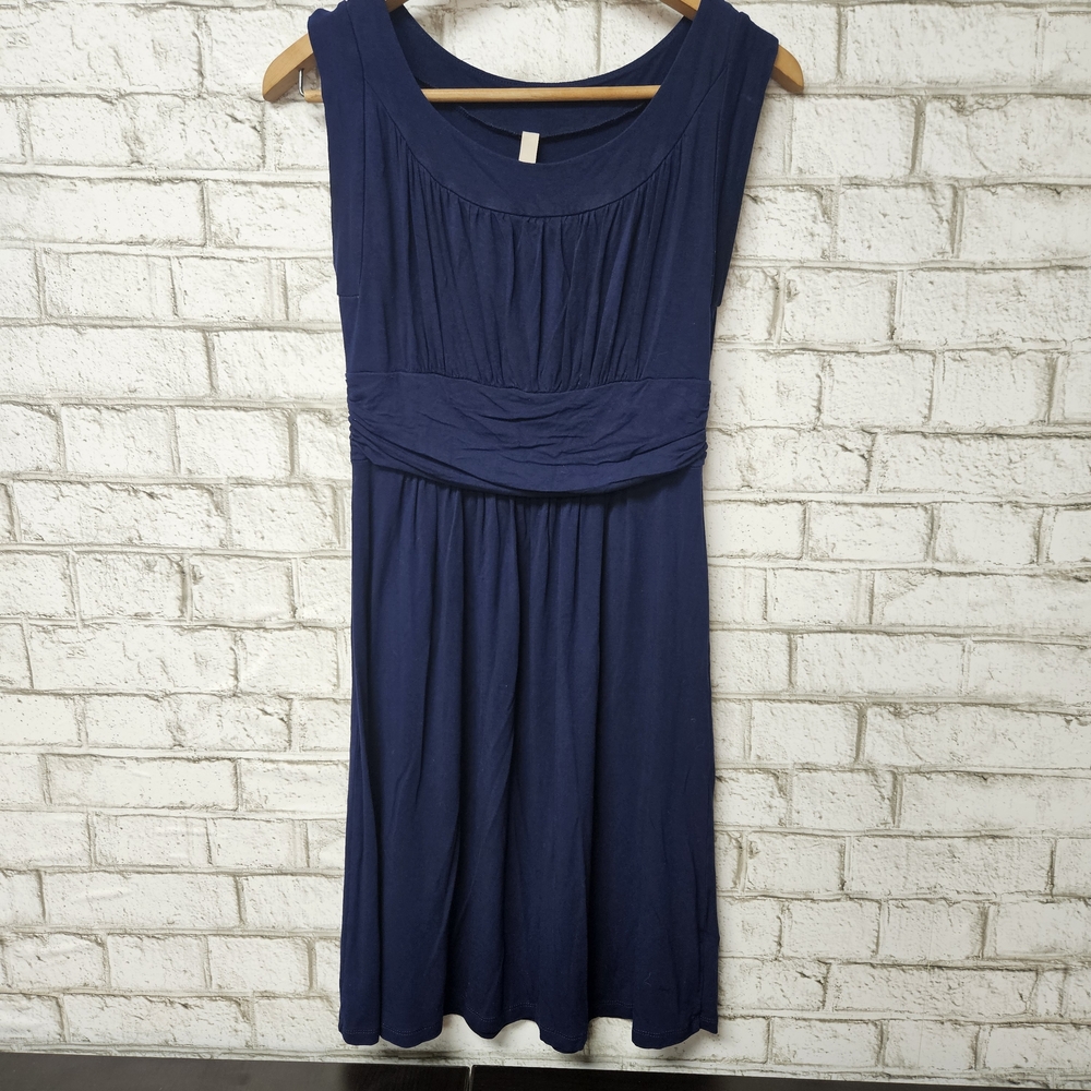 Gilli Women's Navy Blue A-Line Dress Size L Sleeveless Gathered Front